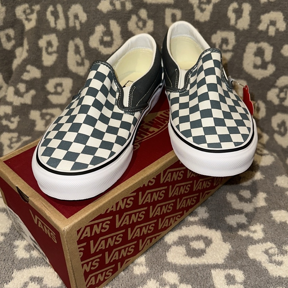 Vans  Classic Slip-On Theory Checkerboard in Stormy Weather 😍 New & Never Worn❣️